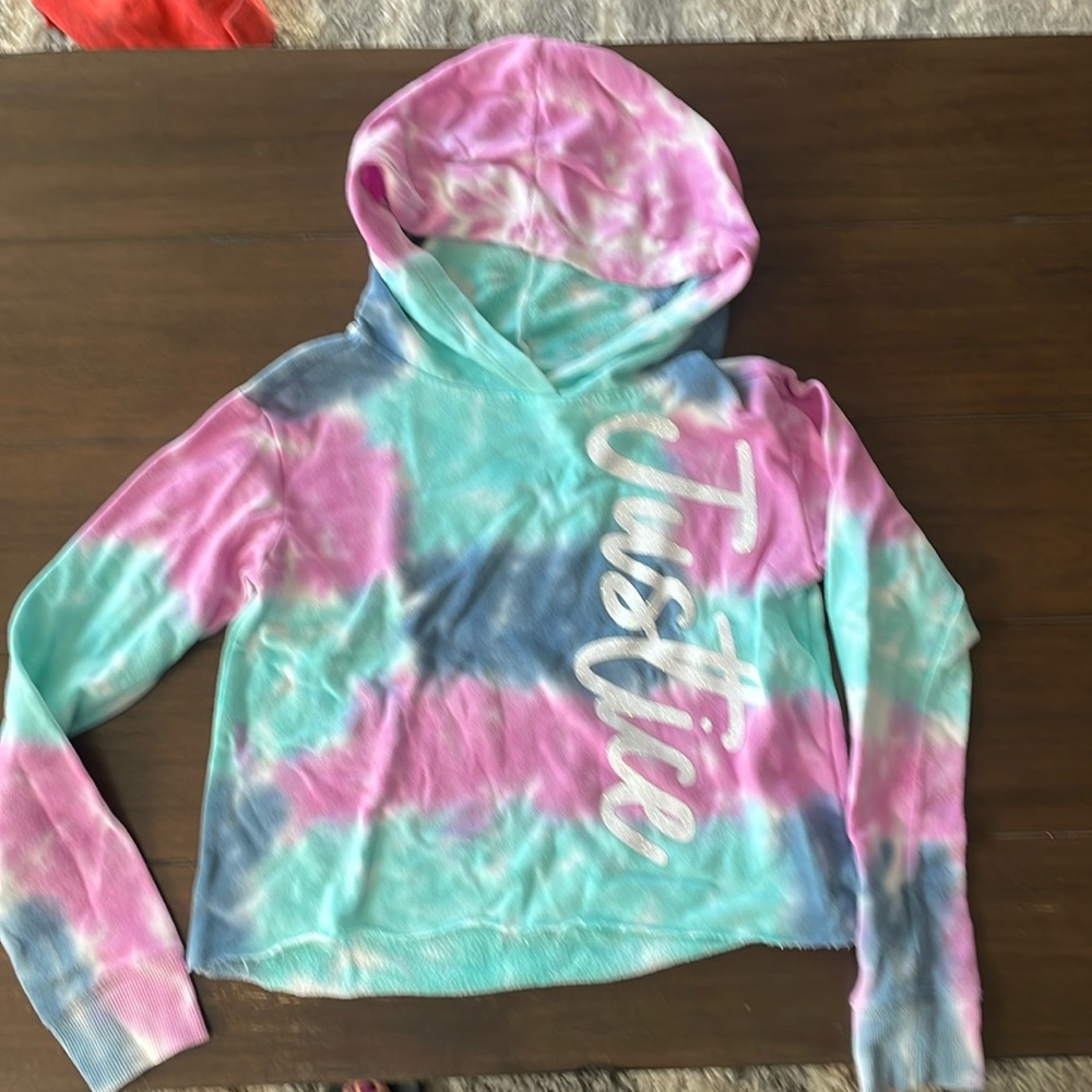 Justice tie dye crop hooded sweatshirt